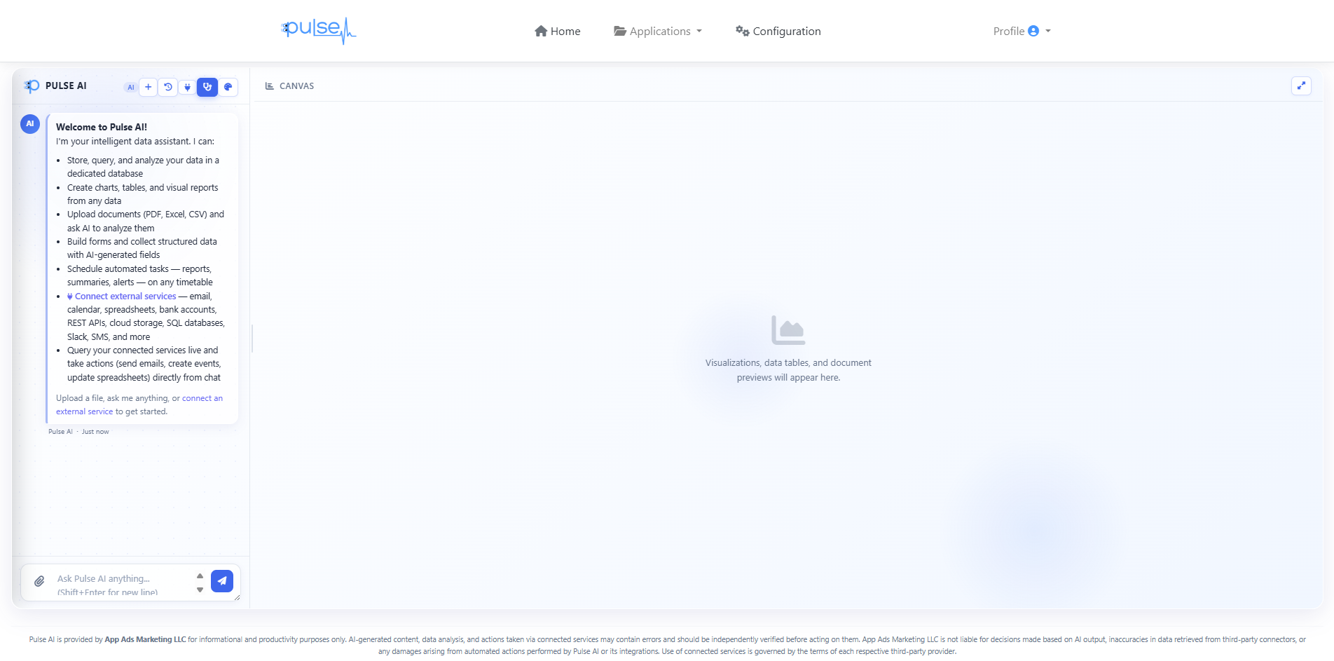 Pulse AI chat interface preview showing an AI assistant answering business questions