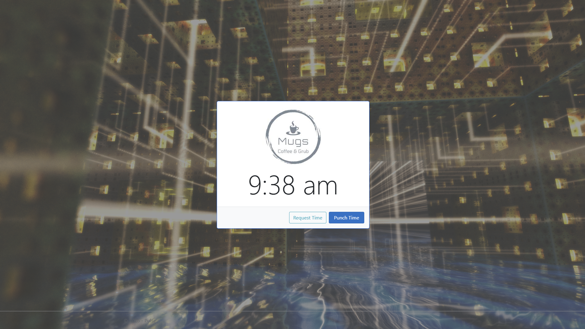 Pulse punch clock showing current time with a Punch In button